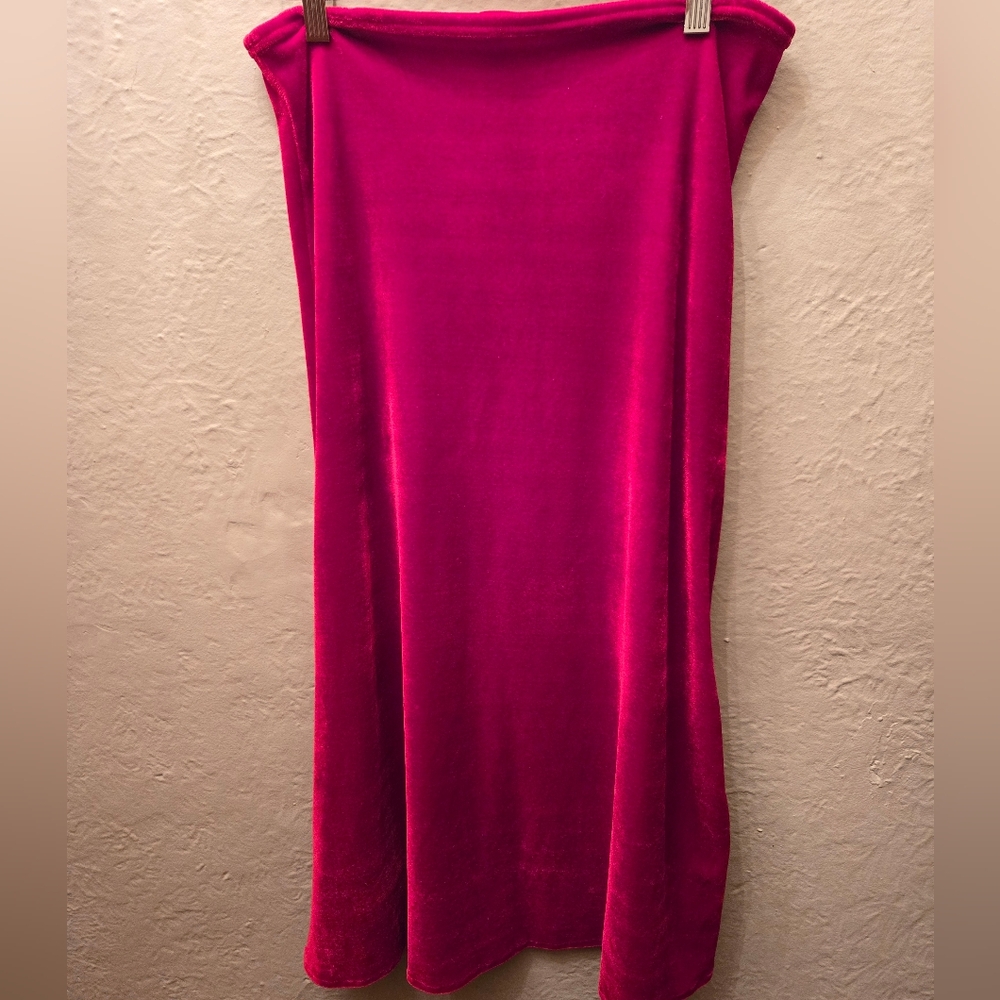 LaSenza Girl Y2K Red Velvet Midi Skirt — Ruched Slit